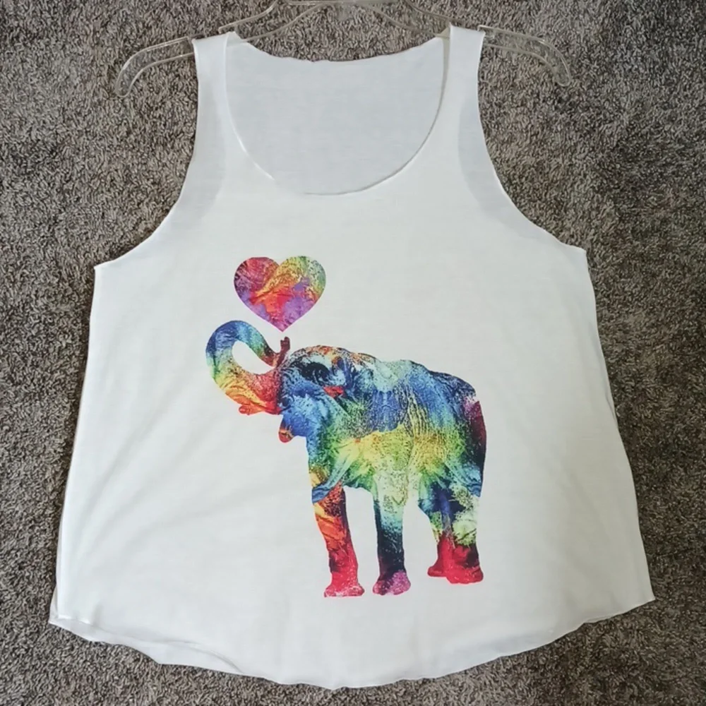Elephant rough stitched hem tank top - off white multicolor - M